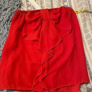 Redish strapless blouse with Bow Detail.